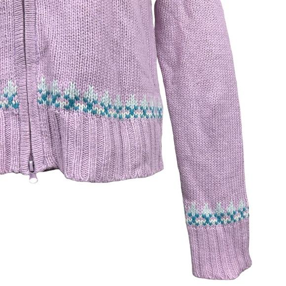Y2K Deadstock Beaded Pastel Fair Isle Turtleneck Zip Front Sweater L - Picture 4 of 5